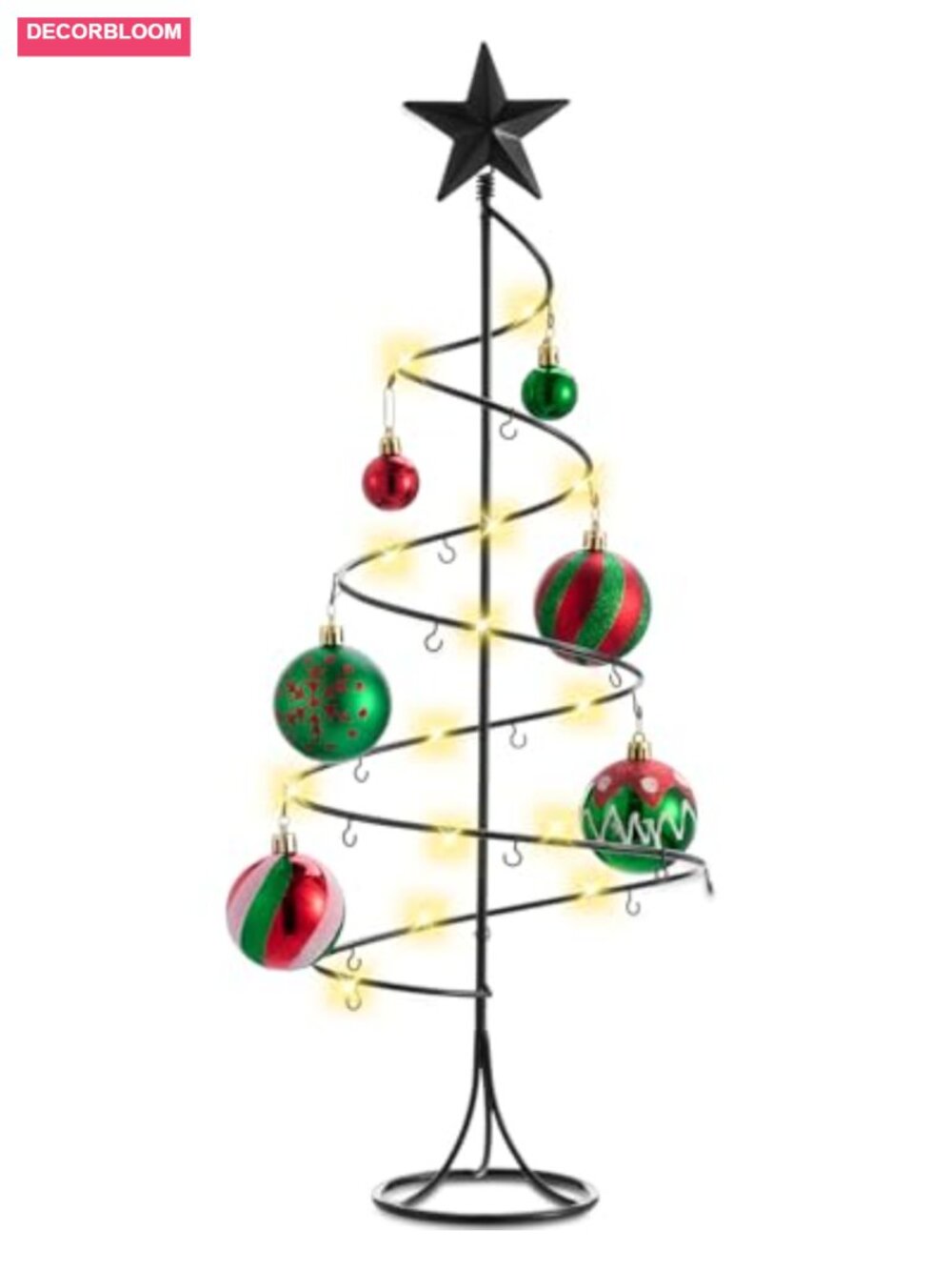 22" Spiral Ornament Display Tree Stand Metal 20 Hooks Star Topper Holiday Decor